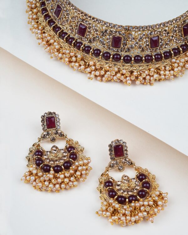 Urania  kundan Beads Pearls Gold Plated JEWELLERY Set - Image 2