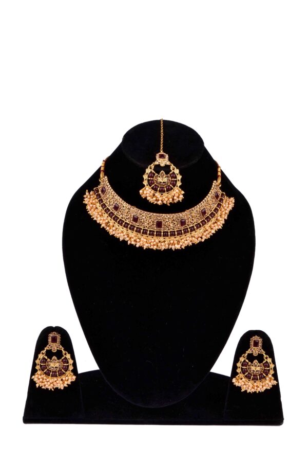 Urania  kundan Beads Pearls Gold Plated JEWELLERY Set - Image 3