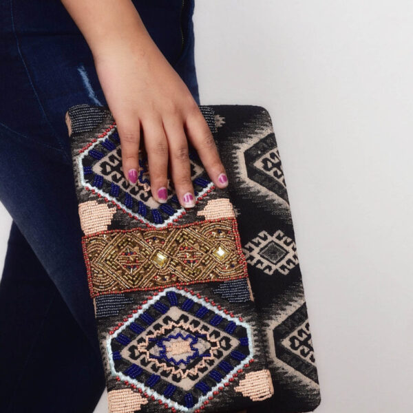 Prickly Black Embroided Clutch