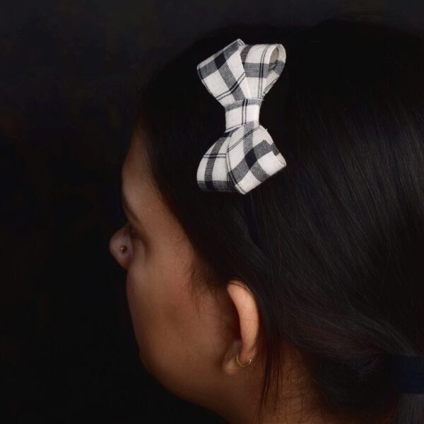 Meryl Black Checked cute Side Bow Hair Band