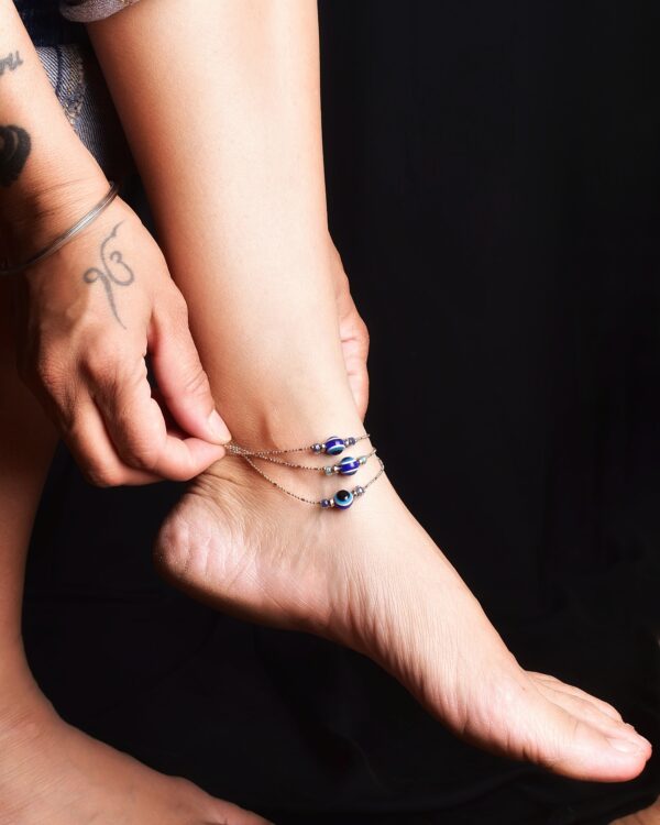 Blue Evil Eye Layered Anklet