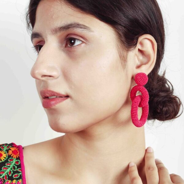Poppy Pink Beaded Earrings