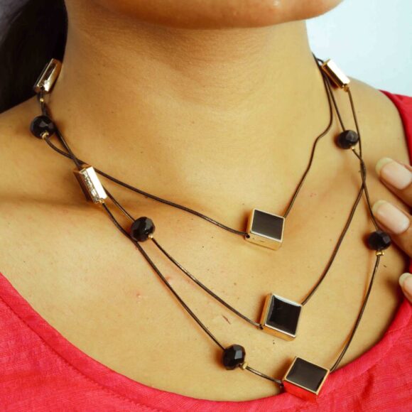 Black Square Layer Necklace